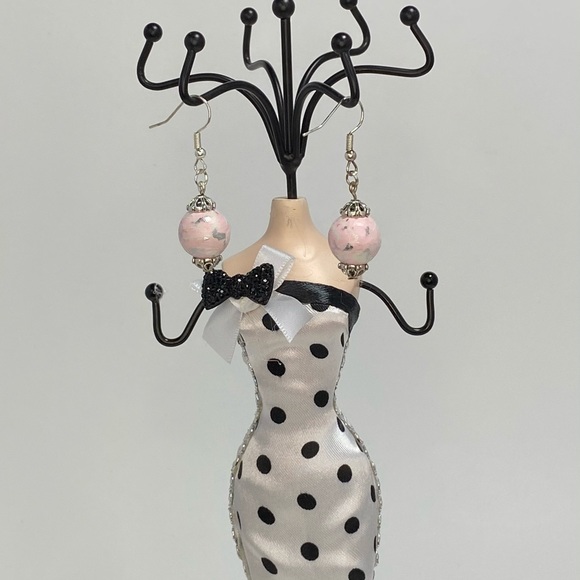 Unique Handmade Polymer Clay Pink & White Earrings - Picture 10 of 12